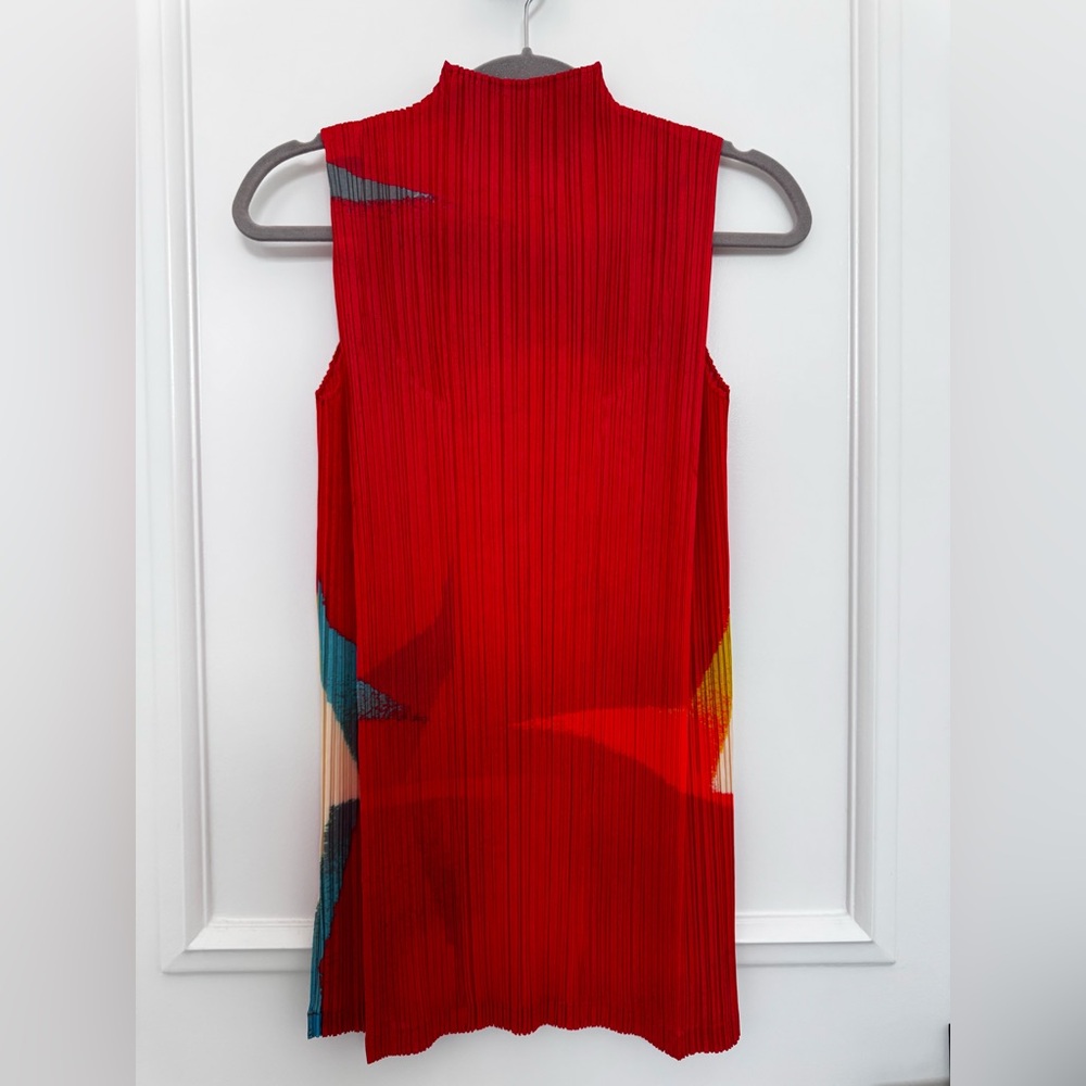 Issey Miyake Pleats Please Orange, Red, Yellow and Blue Tank Top